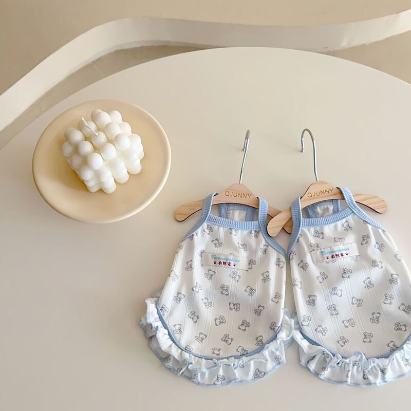 Spring and Summer Thin Breathable Cute Home Wear Pet Clothes for Dogs and Cats, Suitable for Bichon, Pomeranian, and Teddy Breeds