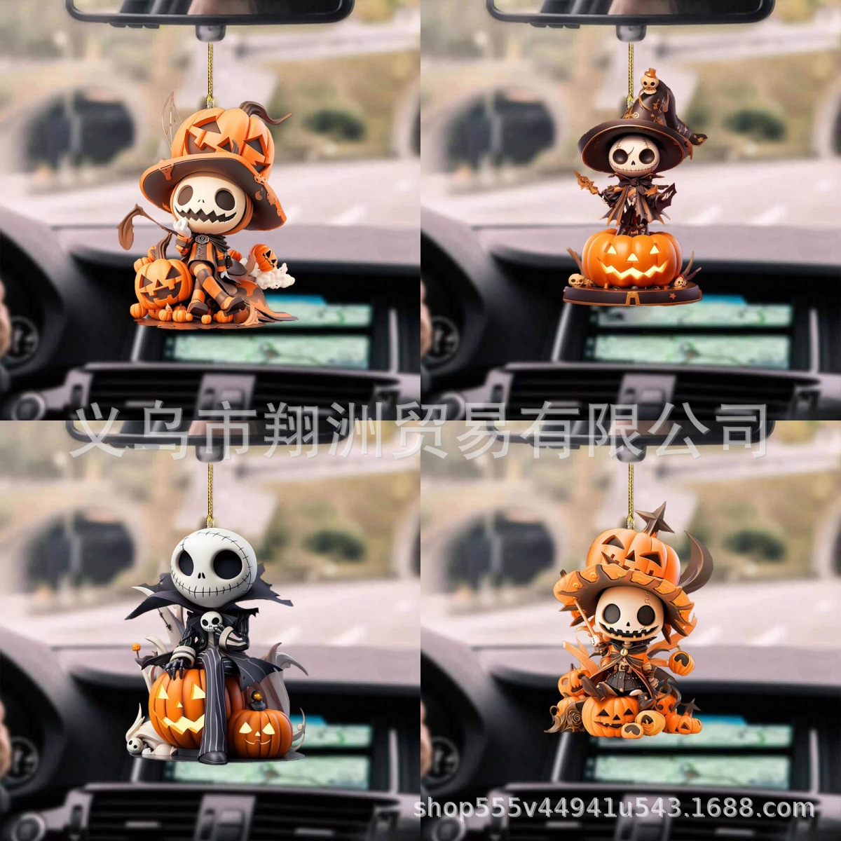Colgantes de automóviles de Halloween transfronterizos creativos calabaza Jack Vampiro decoración espejo retrovisor llaveros colgantes de fiesta