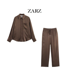 ZARZ自作欧米風新型女装縞シルクサテン質感シャツシルクサテン質感ズボン229842