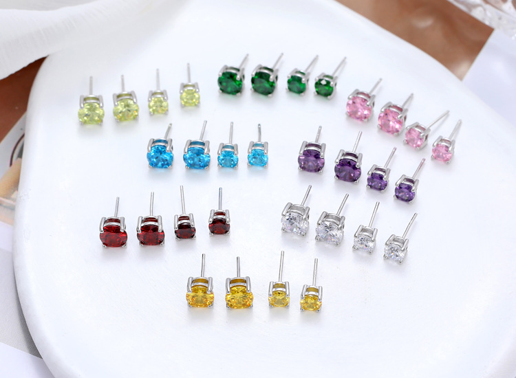 Daily Occasion 925 Sterling Silver Material Round Pattern 1 Pair 925 Sterling Silver Zircon Round Ear Studs