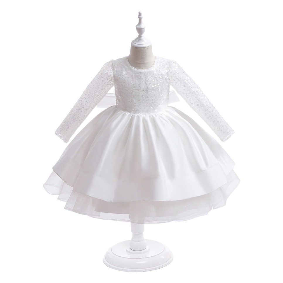 Vestido de pastel de malla hinchada de manga larga para niñas nuevas de Amazon con lazo detrás del traje de Senior Girls