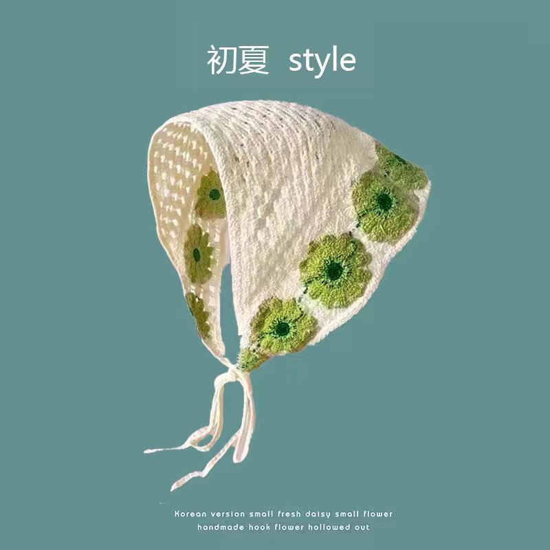 [Liquidación de precio de fábrica] Versión coreana de la bufanda triangular hueca de crochet de punto femenino dulce y lindo sombrero de pañuelo de flores de estilo femenino