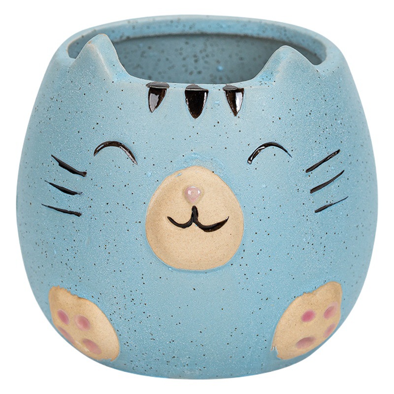 Artesanías de cerámica de dibujos animados animal suculento maceta al por mayor lindo creativo gatito maceta planta verde adornos