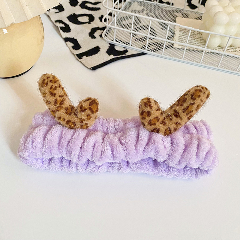 Estilo coreano lindo de La felpa de leopardo asta de impresión banda de pelo Internet Celebrity cangrejo pies banda de pelo femenino lavado de cara belleza diadema de borde ancho accesorios para el cabello