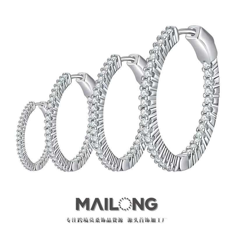 跨境欧美s925耳钉小众高级感莫桑石多尺寸耳环纯银耳饰外贸批发