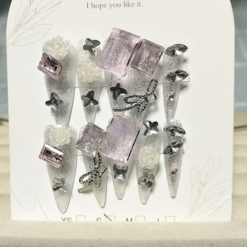 2025 Wholesale High-End Pure Desire Exquisite Mid-Length Pure Desire Handmade Wearable Nails Black Dopamine Cherry Whitening