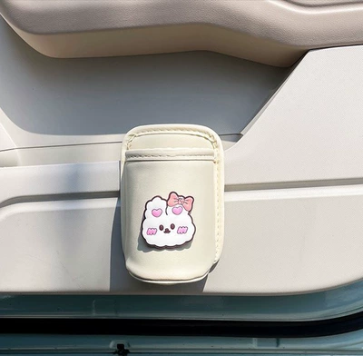 Cute Car Cartoon Water Cup Holder Seat Back Hook Car Electric Vehicle Motorcycle Storage Rack (Car cup holder/beverage holder) - beige-pink-eared-rabbit