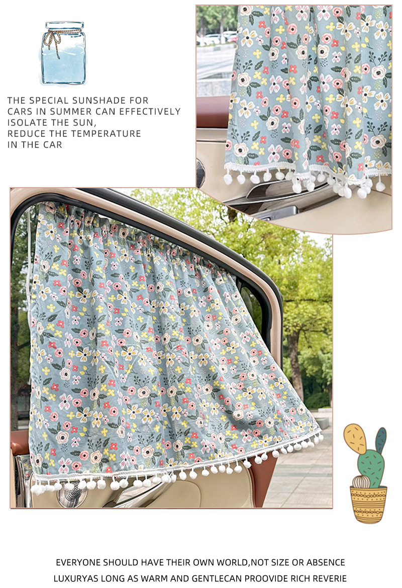 Car curtain sunshade suction cup sun protection and heat insulation children's cartoon cotton side window car shade