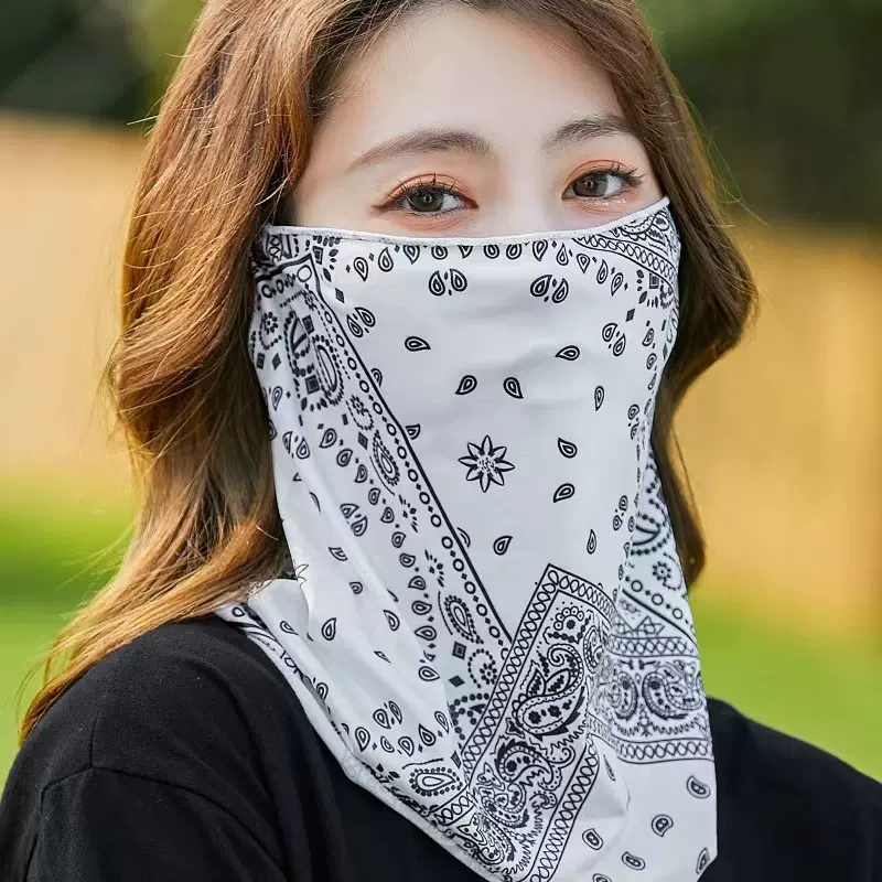 防晒冰袖女全脸防紫外线挂耳面纱遮阳骑行冰丝防尘面罩遮脸透气