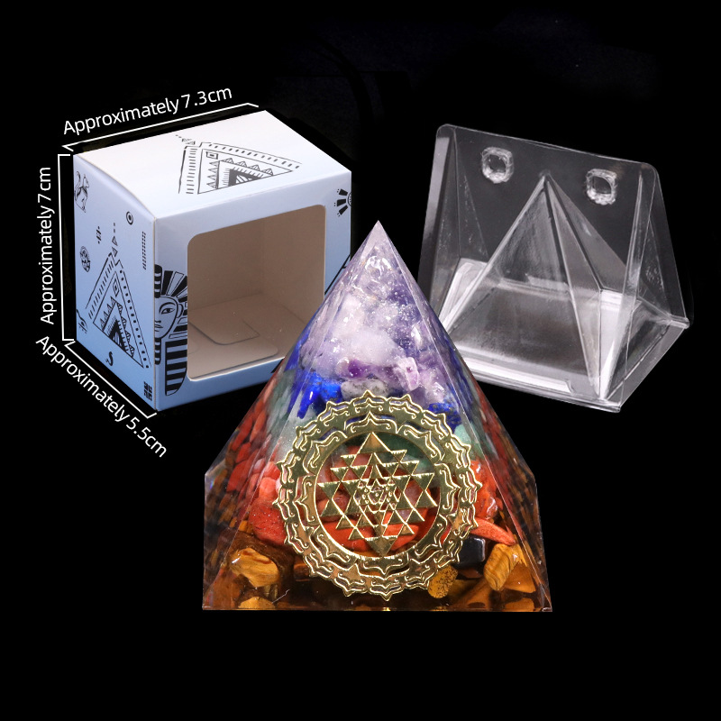 2169-5cm天然七彩碎石金字塔家居饰品桌面摆件树脂滴胶工艺品