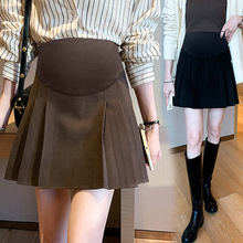 孕妇半身裙秋冬新款显瘦毛呢森系纯色百褶裙A字孕妈托腹短裙外穿