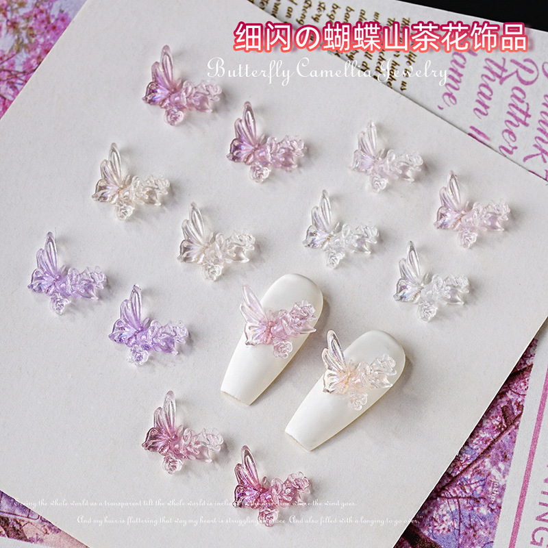 Trendy 3D Nail Art with Ice Transparent Light Luxury Butterfly Flower Wearable Nail Resin Bow Nail Decoration Accessories Wholesale