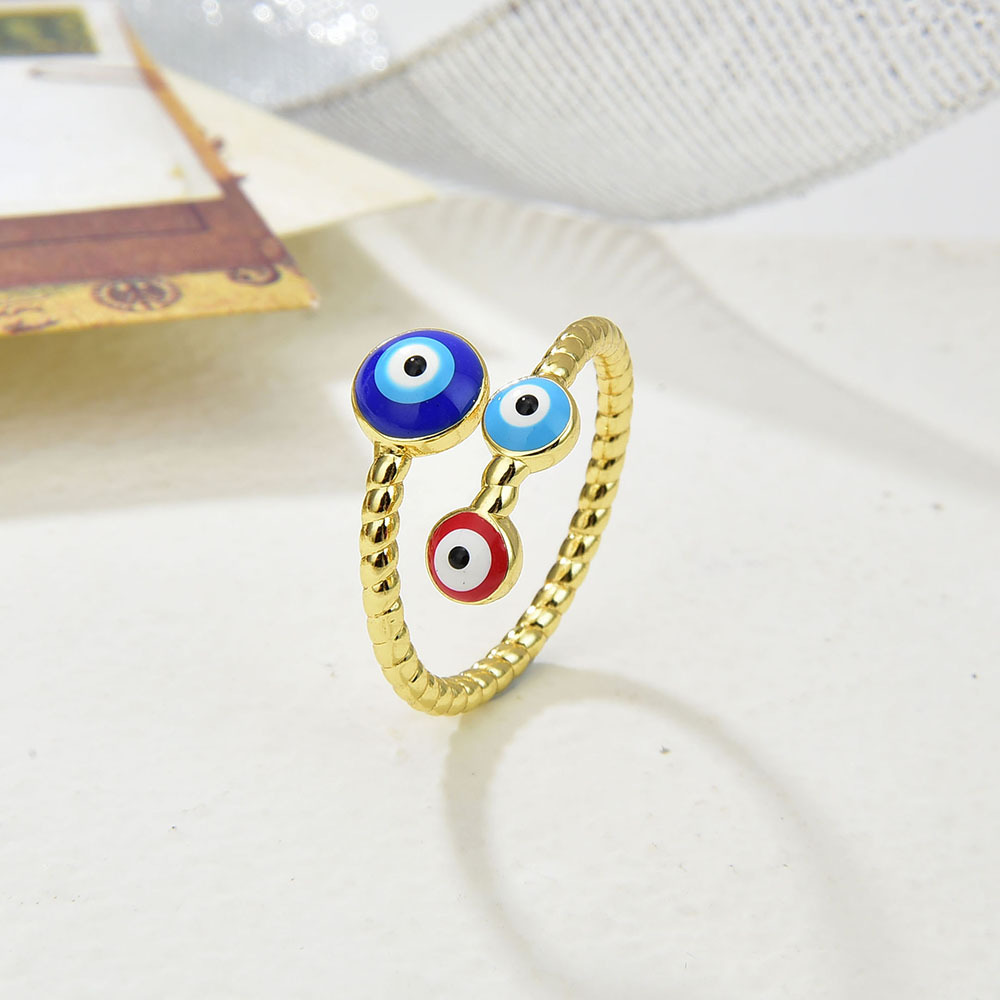 1 Piece Quantity Fashion Devil's Eye Copper Enamel Plating Open Ring 1 Piece
