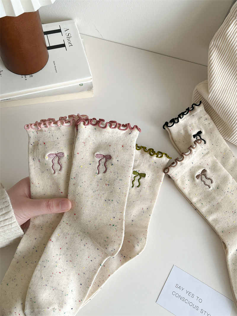 50g Weight Socks Classification Socks Lingerie Type Cotton Fabric Type A Pair Quantity Holiday Occasion Bow Knot Pattern All Seasons Season Women's Gender Vacation, Simple Style Style Vacation Simple Style Women's Bow Knot Cotton Crew Socks A Pair 4