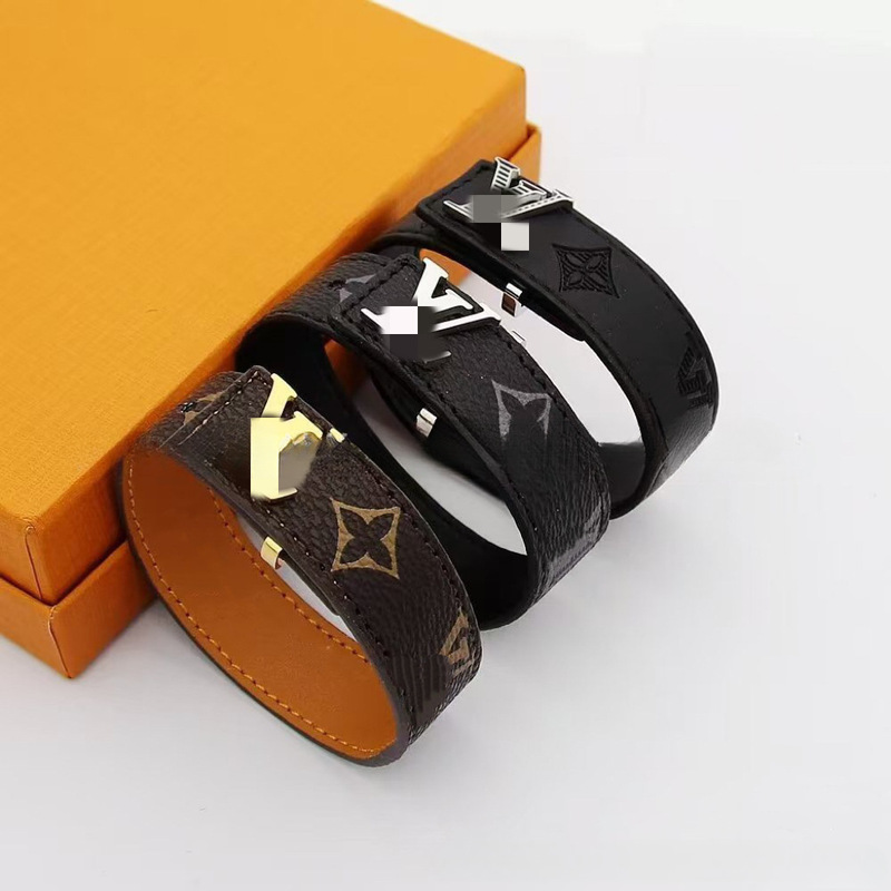 European and American Cross-Border V Brand High-End Version Letter-Printed Leather Cord Men's Bracelet, Monogram Leather Wristband, Factory Direct Sale