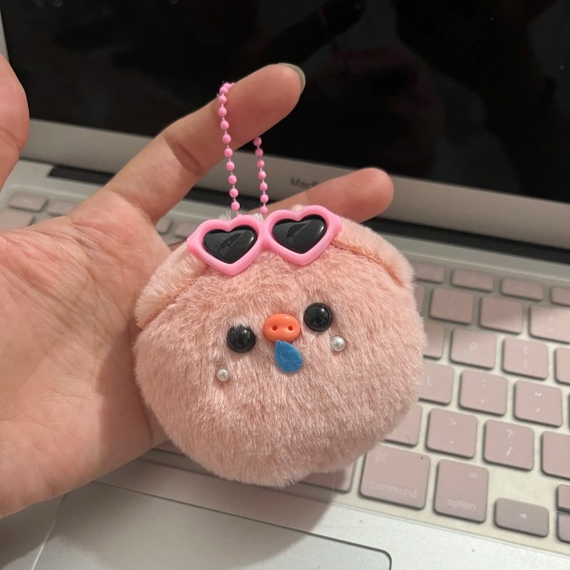 かわいいぬいぐるみ豚の鳴き笛人形、ピンクのバックパック飾り、人形キーホルダー、漫画キーホルダー|undefined