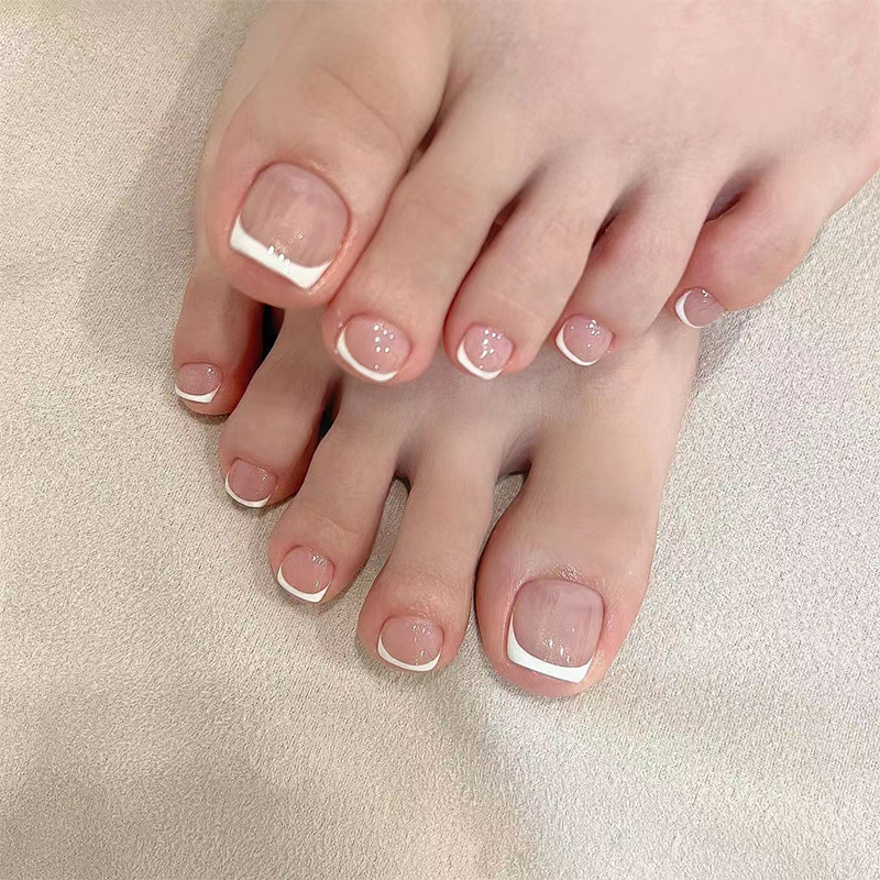Wearable Nails, Simple White Edge French Foot Nails, Wholesale Manicure Products, Wearable Manicure Wholesale Nails