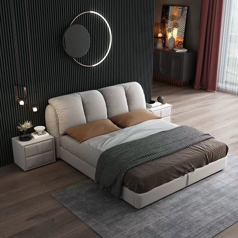 布艺床双人床极简1.8米主卧室意式轻双人储物小户型免洗科技布床|ms