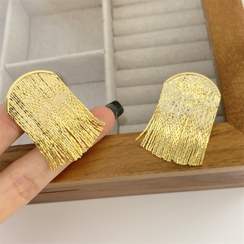 Fashion Solid Color Copper Tassel Plating Drop Earrings 1 Pair