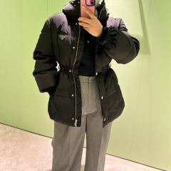 潮牌25ss秋冬新款收腰棉服配送三角标logo腰包腰连帽设计面包服