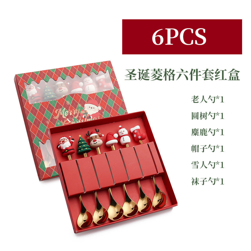 クロスボーダークリスマスステンレス鋼スプーンフォークセットクリエイティブクリスマスツリーデザートスプーンコーヒースプーンフルーツフォークギフトお土産|undefined