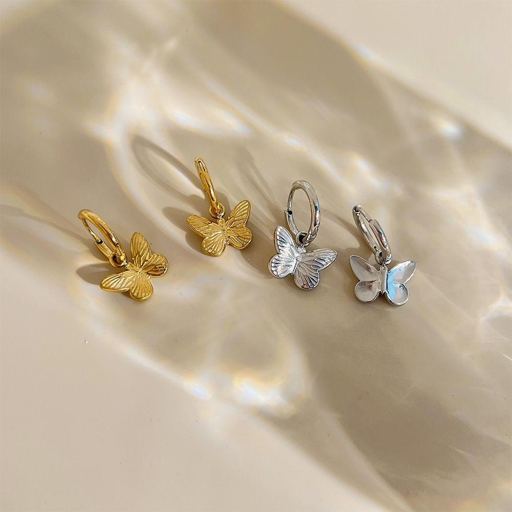 Womenu0027S Fashion Butterfly Stainless Steel Bracelets Ear Studs Necklace No Inlaid Jewelry Sets