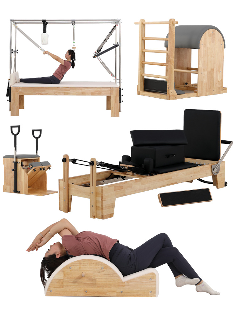 Equipo de Pilates de cinco piezas para estudio de entrenamiento personal, estudio de yoga, equipo de modelado corporal para mujeres, cama de roble.