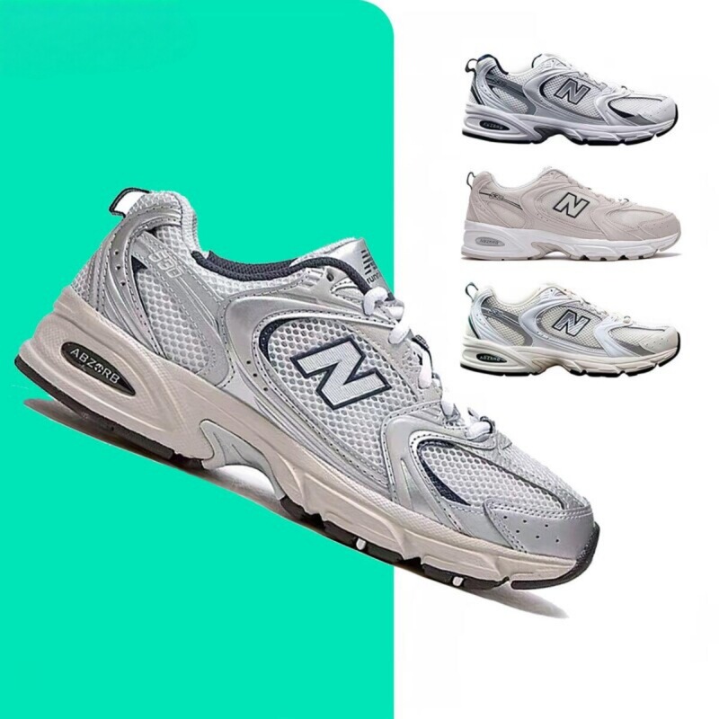 Putian shoes, high-quality replica of the NB530 in silver-white, suitable for men and women, couples, with mesh upper for breathability, height-increasing, sporty casual dad shoes