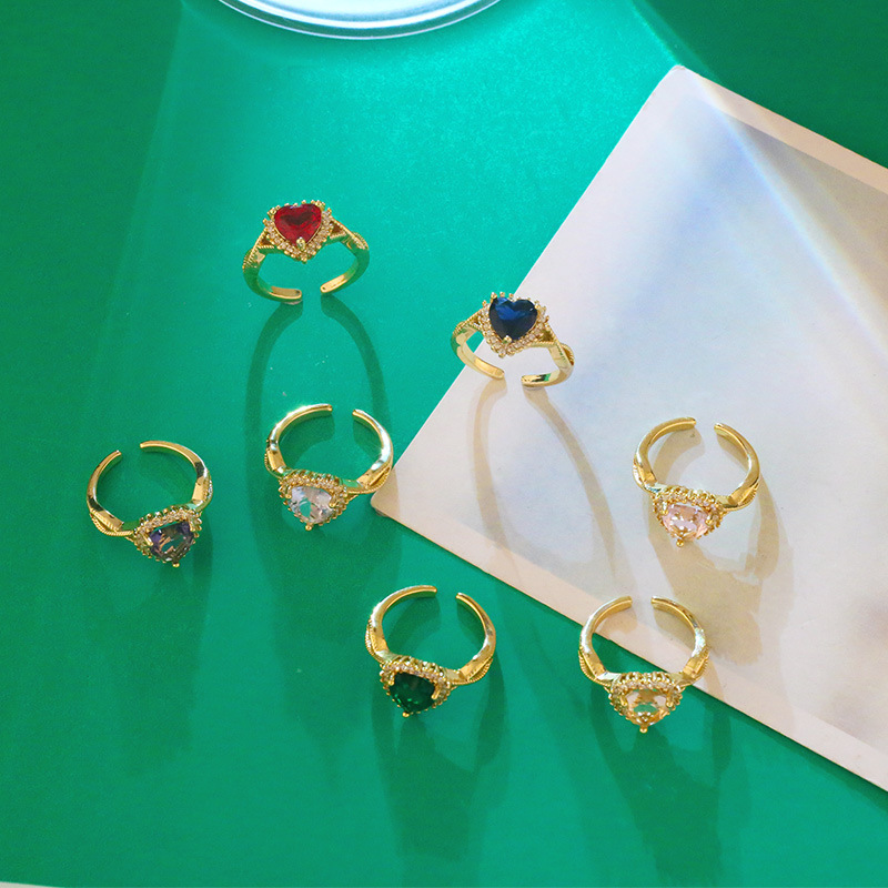 wholesale jewelry gold-plated heart-shaped copper inlaid zircon open ring nihaojewelry