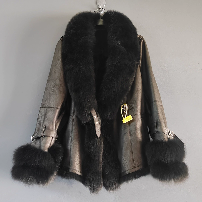 24 новых зимних кожаных куртки Mao Small Rabbit Mao Sue Suz Suick Ms. Fox Mao Mao Mao Collar Cross-border Mid-length Slim Heating Jacket