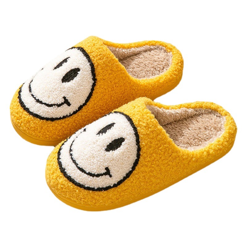 Cross-border Amazon cara sonriente estilo coreano Otoño e Invierno pelaje pareja Zapatillas de algodón Hogar de las mujeres lindo de suela gruesa de dibujos animados