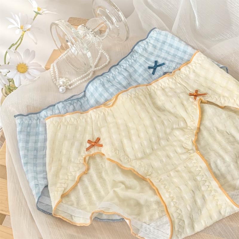 Peninsula Milk Grid ~ Japanese Style Girl High-cut Sweet Pure Cotton Plaid Underwear Low-waist Pure Desire Breathable Cotton Crotch Briefs