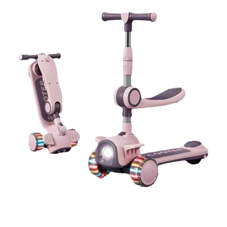 Children's Scooter 1-3-6-12 Years Old Baby Scooter Can Sit, Slide and Foldableable Scooter