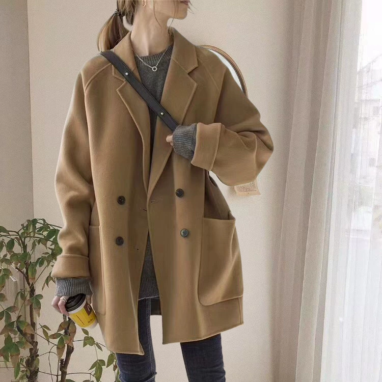 Маленький короткий костюм в стиле k, двусторонняя шерстяная верхняя одежда, новинка 2025 года, свободная повседневная шерстяная верхняя одежда для похудения