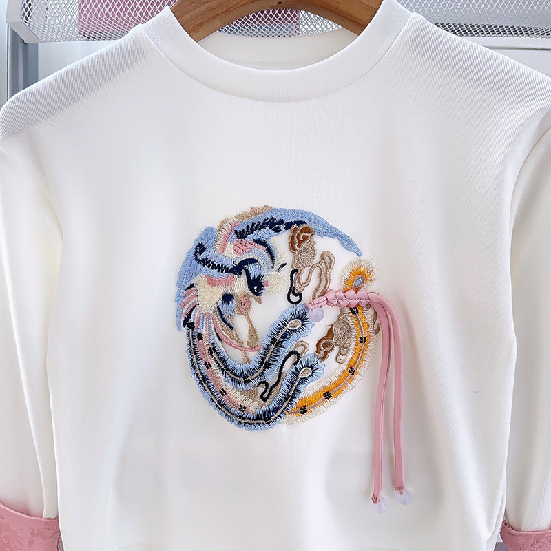 New Chinese style inner round neck T-shirt Spring and Autumn New girls' national style top mid-length bottoming shirt CM0028