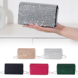 Mini European and American High-grade Shiny Rhinestone Square Bag Evening Bag Crossbody Satin Rhinestone Clutch Bag