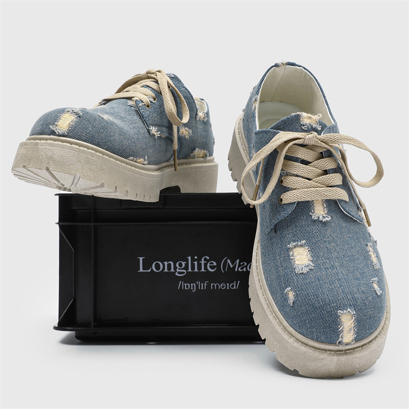 Zapatos derby de estilo de destrucción de nicho originales, nueva tendencia para hombres, personalidad de todo fósforo, zapatos casuales de suela gruesa, zapatos de cuero de cabeza grande