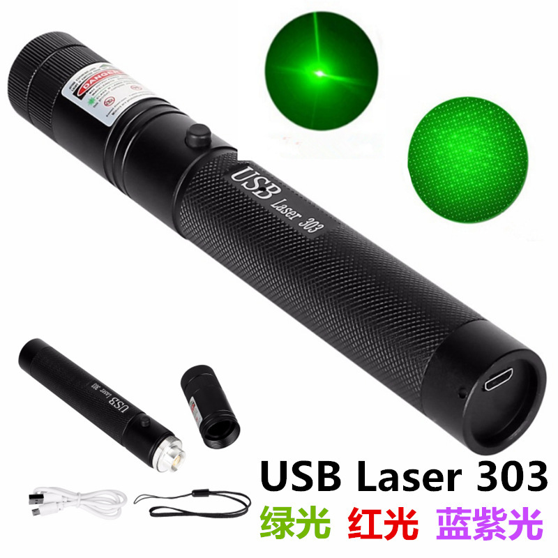 Cross-Border Spot Supply USB Laser303 Baby's Breath Single Point Green Red Blue Purple Laser Flashlight