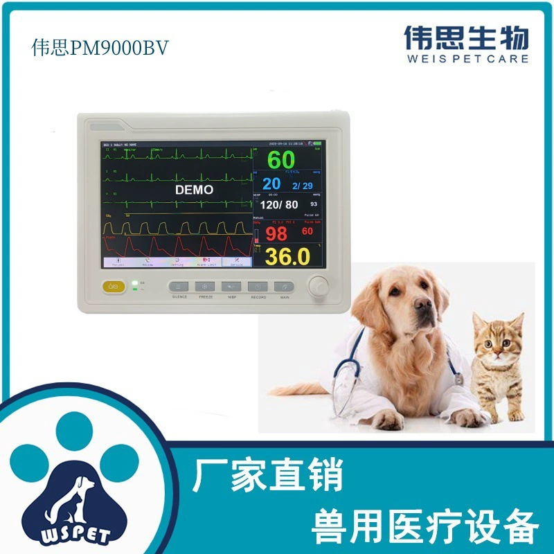 Ветеринарный монитор Weisi Bio PM9000BV для домашних животных определяет кровяное давление, уровень кислорода в крови, температуру тела, ЭКГ и несколько параметров.