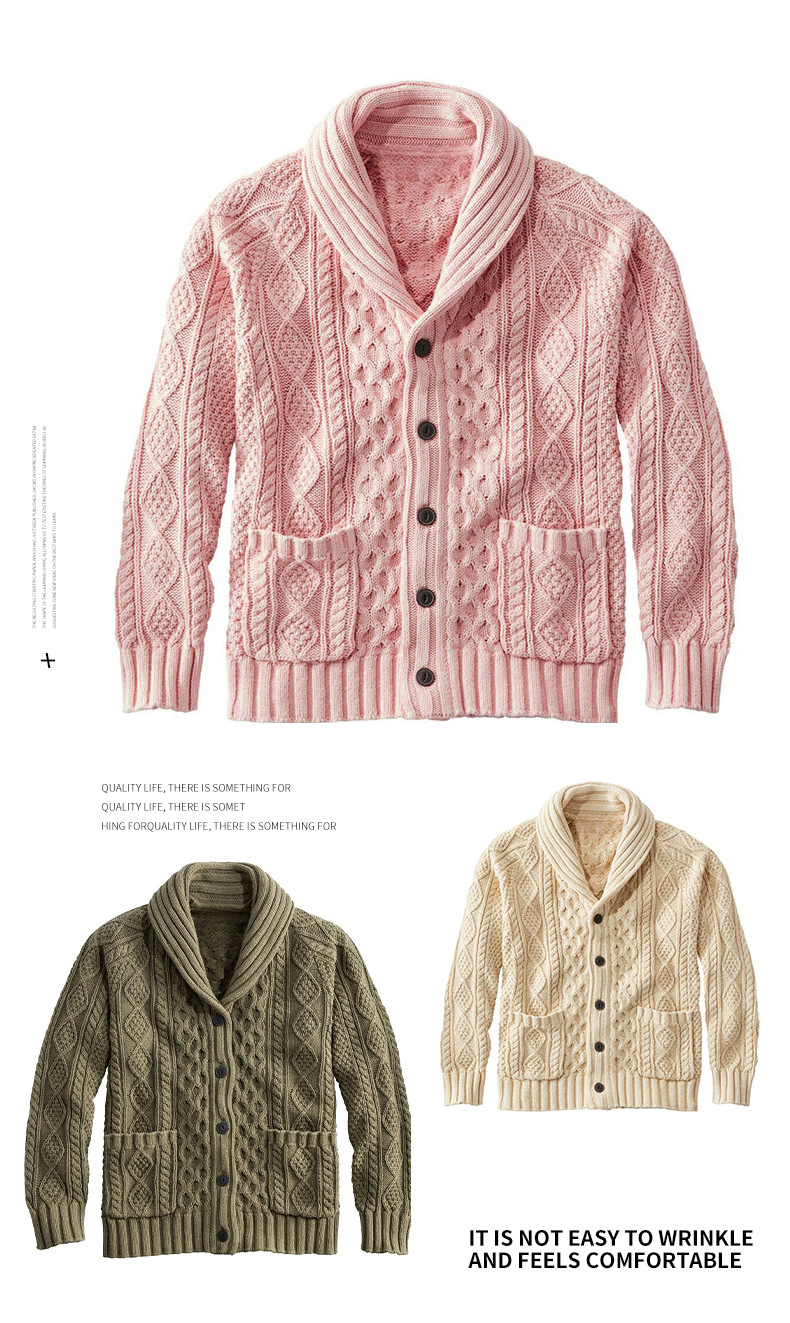 New minimalist fashionable knitted turtleneck cardigan, spring and autumn casual sweater, men's shirt, solid color, long_voghion.com
