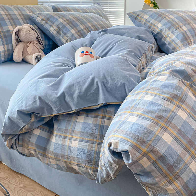 Cama de algodón lavado de algodón de cuatro piezas funda de edredón de sábanas de algodón 2025 nuevo juego de tres piezas de dormitorio de ropa de cama