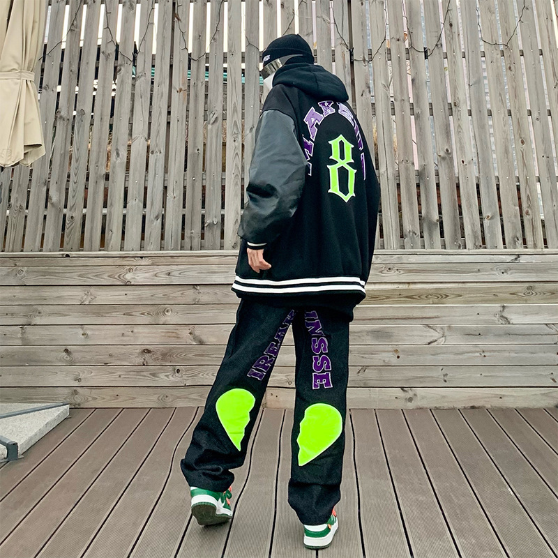 South/European and American High Street Patch Embroidered Jeans Men's ins Street Hip Hop Street Casual Loose Straight Pants