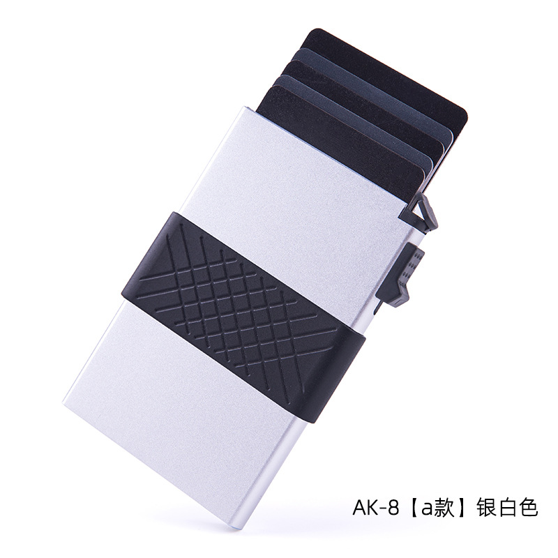 Cruz-frontera nueva caja de tarjeta de aleación de aluminio banda elástica billetera de los hombres de metal RFID anti-magnético titular de la tarjeta automática anti-robo