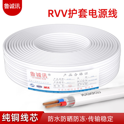 鲁诚讯两相电缆电灯线铜芯白电线2.5平方家用软线二芯软护套线1.5|ru