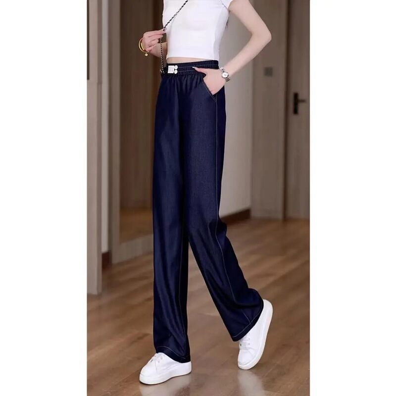Spring and Summer *Anti-Fading* Denim Blue High-Waisted Slimming Stretchy Loose Casual Narrow Straight Wide-Leg Jeans