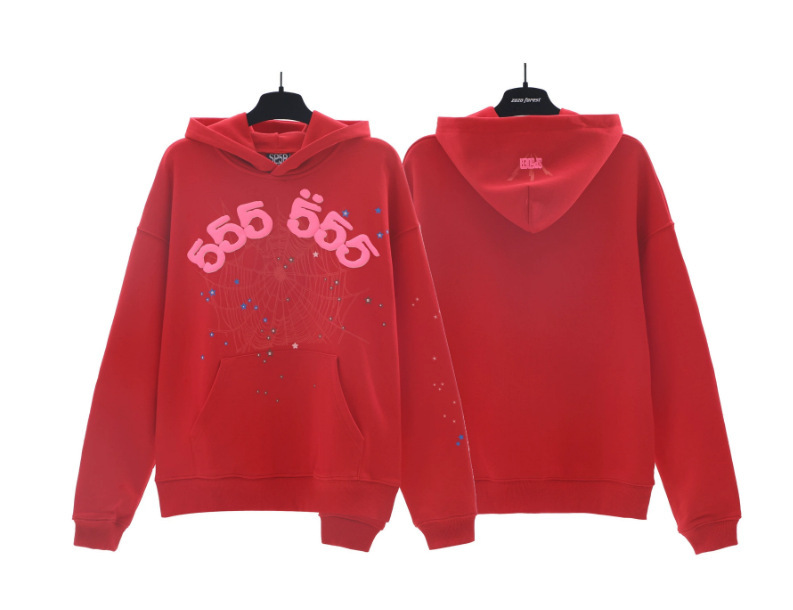 Sp1derヒップホップ歌手Young Thugと同じスタイルのフォームレター555555カップル用パーカーPinkスウェットシャツ|undefined