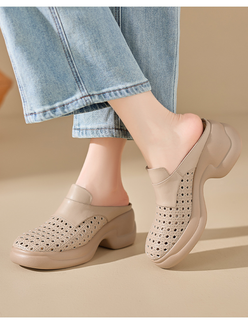 Sandal cao gót nữ mũi hở đế dày 6,5 cm — màu trắng ngà chi tiết 1