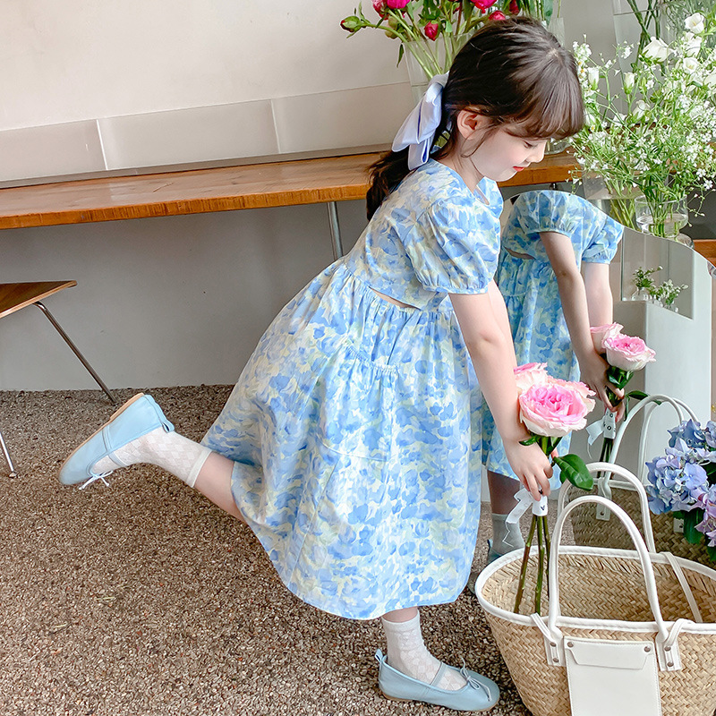 Pure Cotton Girls' Dress, Fashionable Children's Dress, Summer Korean Style Little Girl Floral Princess Dress, Thin Short Sleeves Pure Cotton Girls' Dress, Fashionable Children's Dress, Summer Korean Style Little Girl Floral Princess Dress, Thin Short Sleeves