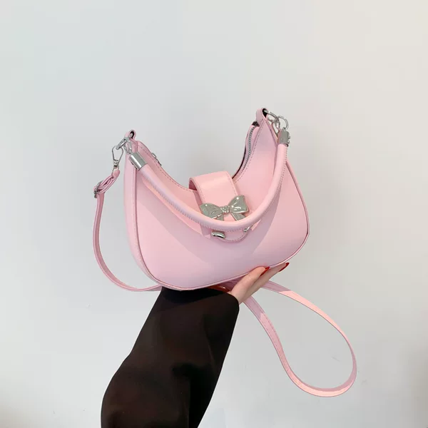Textured Fashionable Bow 2025 New Spring Simple Pure Color Crossbody Shoulder Armpit Handbag for Women