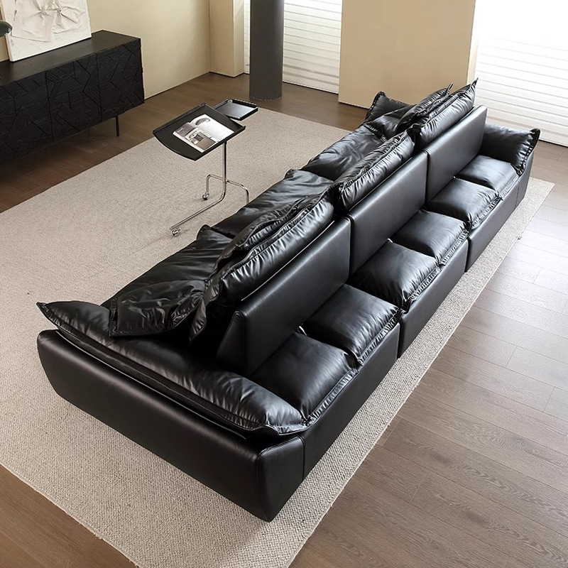 Sofá de cuero de vela con respaldo removible sofá de asiento profundo italiano minimalista sofá de pluma de sala de estar sofá recto